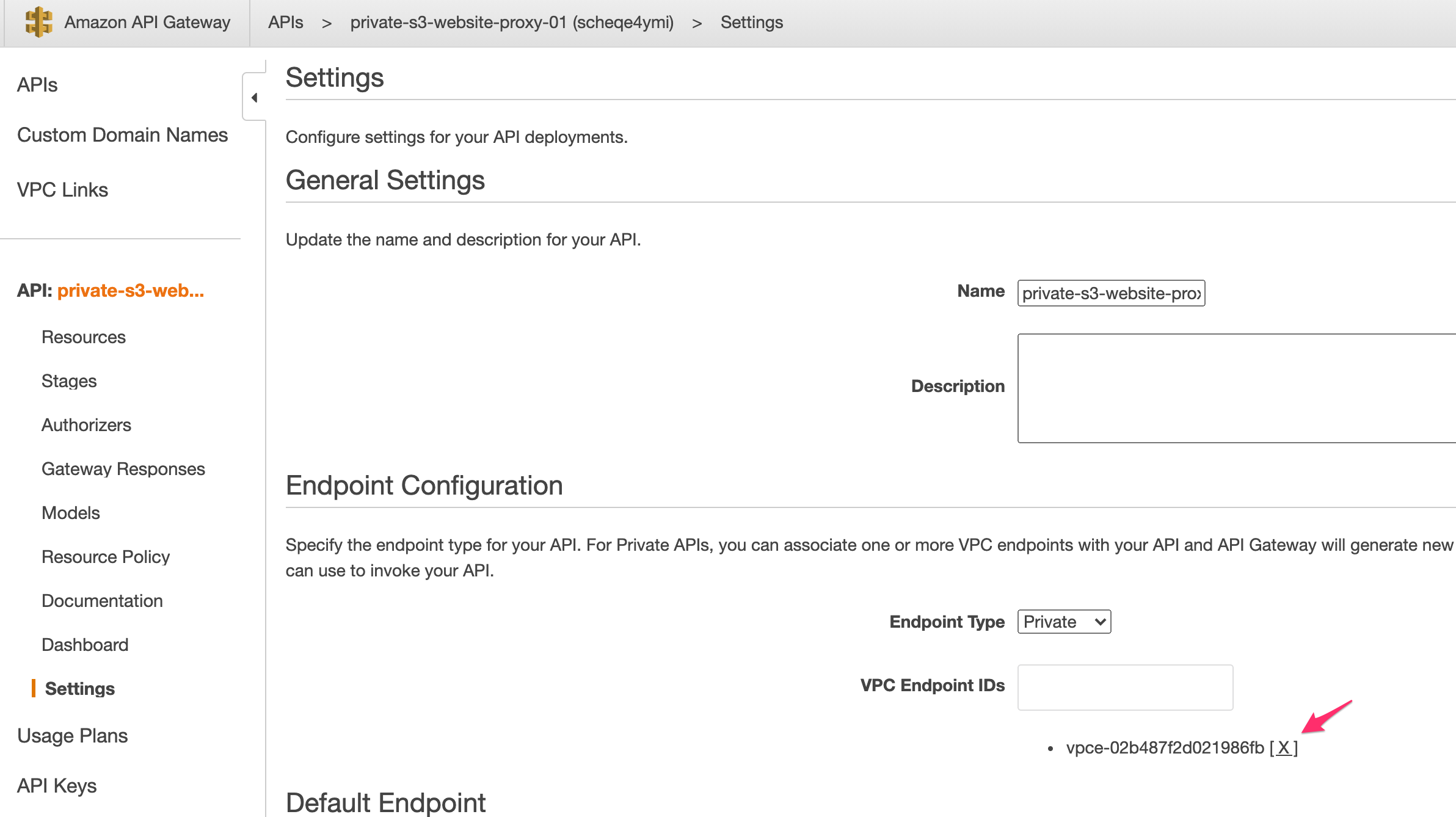allowed vpc endpoint ids to api gateway