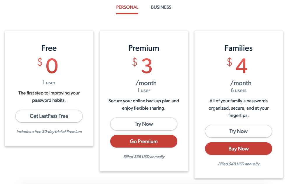 LastPass Personal Pricing & Plans