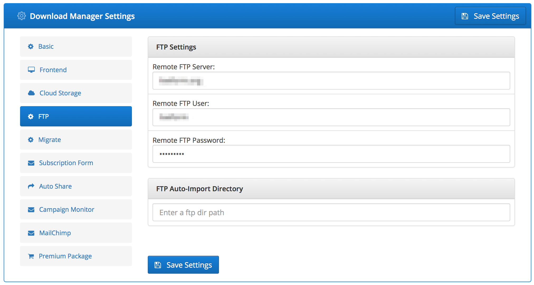 Admin Options: Remote FTP Add-on